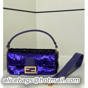 Buy Discount Fendi Baguette Medium bag Embroidered with Sequins 8601M Dark Purple 2024