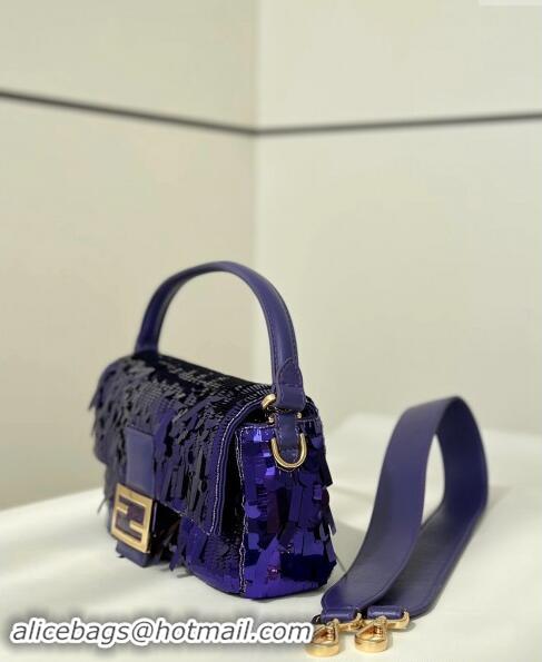 Buy Discount Fendi Baguette Medium bag Embroidered with Sequins 8601M Dark Purple 2024