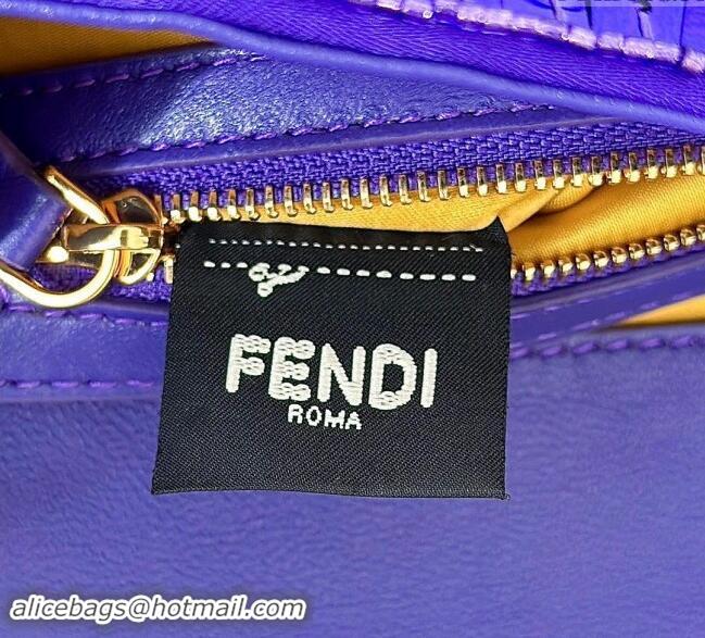 Buy Discount Fendi Baguette Medium bag Embroidered with Sequins 8601M Dark Purple 2024