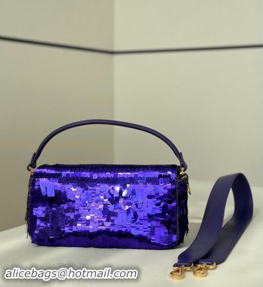 Buy Discount Fendi Baguette Medium bag Embroidered with Sequins 8601M Dark Purple 2024