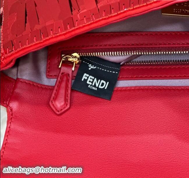 Top Grade Fendi Baguette Medium bag Embroidered with Sequins 8601M Red 2024