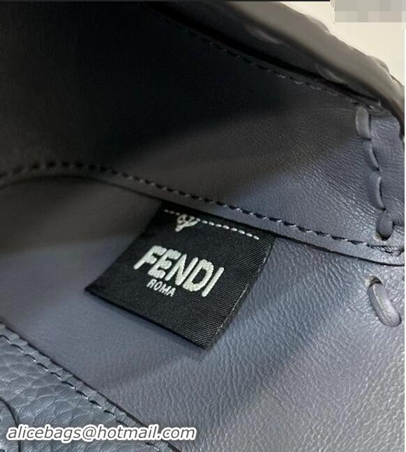 Top Design Fendi Baguette Mini Selleria bag with topstitches in Grained Calfskin 8610S Grey Blue 2024