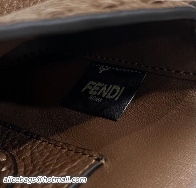 Well Crafted Fendi Baguette Mini Selleria bag with topstitches in Grained Calfskin 8610S Dark Brown 2024