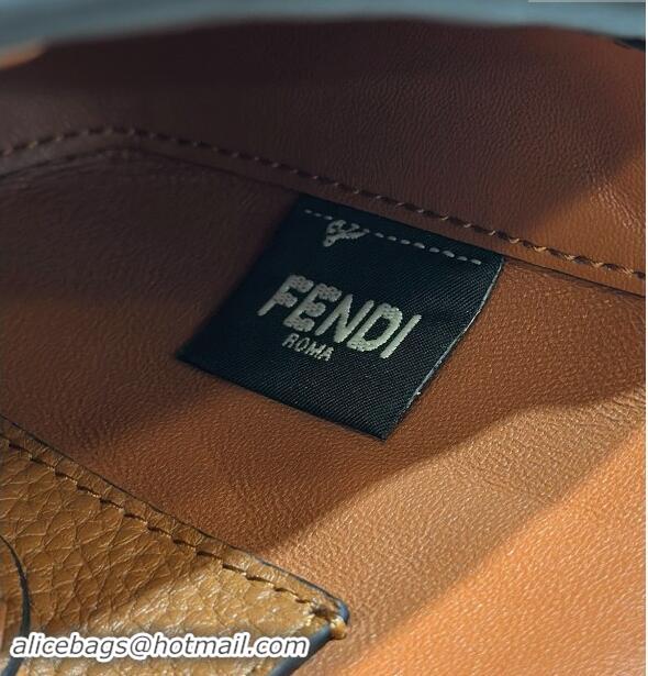 Best Product Fendi Baguette Mini Selleria bag with topstitches in Grained Calfskin 8610S Caramel Brown 2024