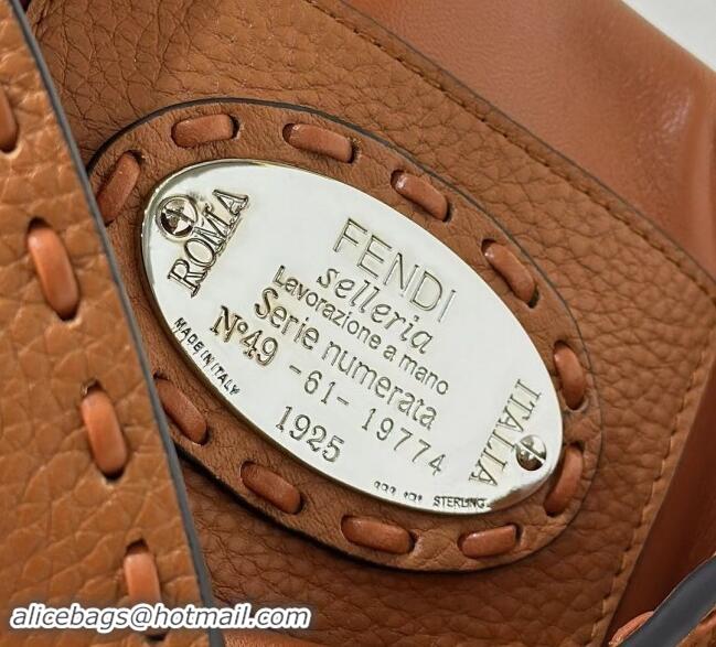 Best Product Fendi Baguette Mini Selleria bag with topstitches in Grained Calfskin 8610S Caramel Brown 2024