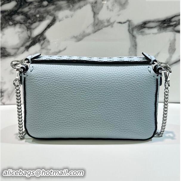 Grade Quality Fendi Baguette Mini Selleria bag with topstitches in Grained Calfskin 8610S Light Blue 2024