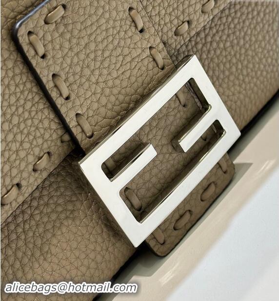 Top Quality Fendi Baguette Mini Selleria bag with topstitches in Grained Calfskin 8610S Dove Grey 2024