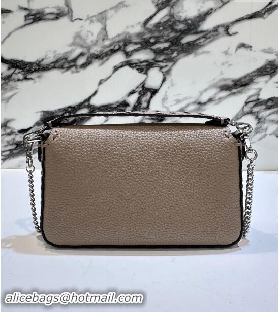 Top Quality Fendi Baguette Mini Selleria bag with topstitches in Grained Calfskin 8610S Dove Grey 2024