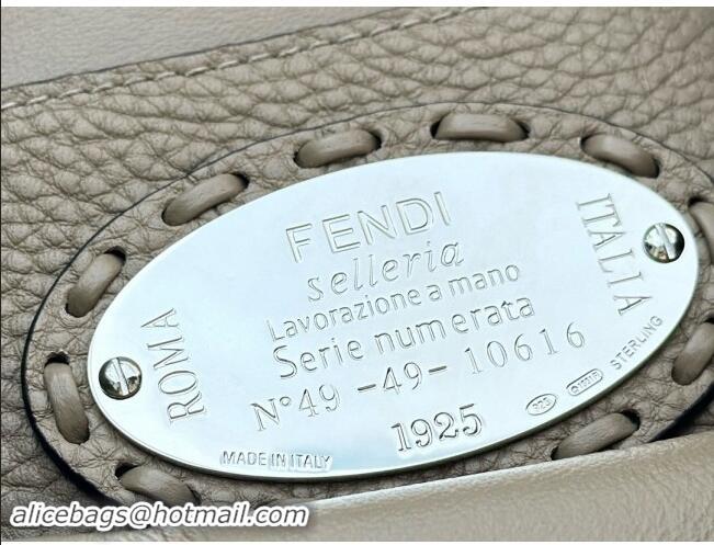 Top Quality Fendi Baguette Mini Selleria bag with topstitches in Grained Calfskin 8610S Dove Grey 2024