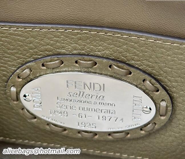 Well Crafted Fendi Baguette Mini Selleria bag with topstitches in Grained Calfskin 8610S Green 2024