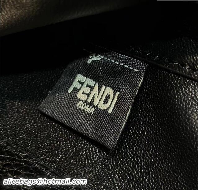 Best Quality Fendi Baguette Mini Selleria bag with topstitches in Grained Calfskin 8610S Black 2024