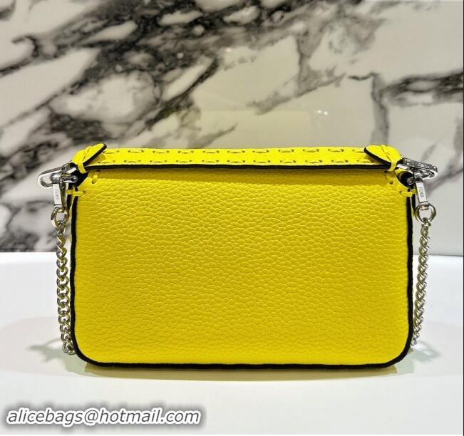 Market Sells Fendi Baguette Mini Selleria bag with topstitches in Grained Calfskin 8610S Acid Yellow 2024