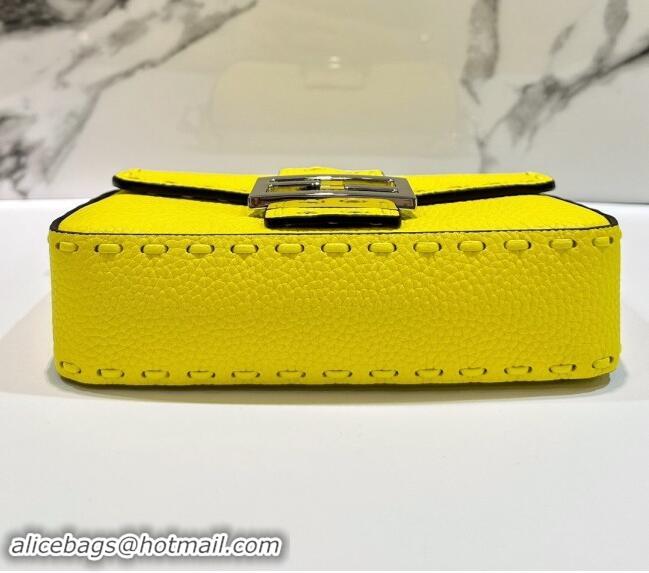 Market Sells Fendi Baguette Mini Selleria bag with topstitches in Grained Calfskin 8610S Acid Yellow 2024