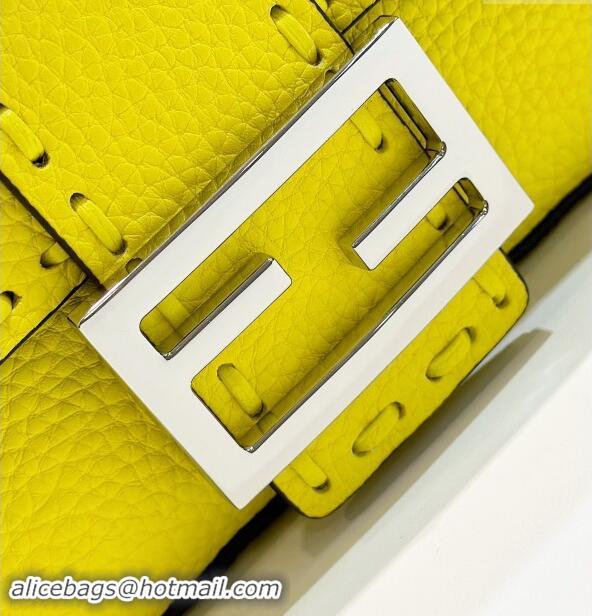 Market Sells Fendi Baguette Mini Selleria bag with topstitches in Grained Calfskin 8610S Acid Yellow 2024