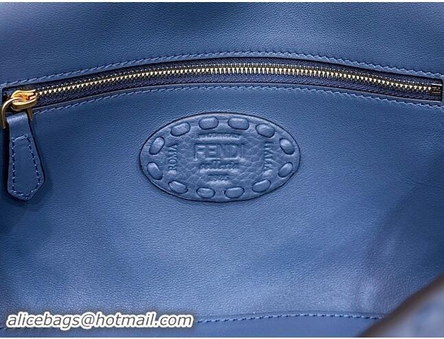 Well Crafted Fendi Regular Selleria Baguette bag with topstitches in Grained Calfskin 8610M Morocco Blue 2024