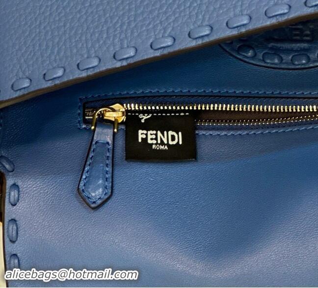 Well Crafted Fendi Regular Selleria Baguette bag with topstitches in Grained Calfskin 8610M Morocco Blue 2024