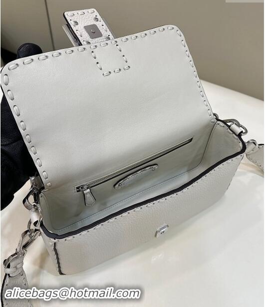 Famous Brand Fendi Regular Selleria Baguette bag with topstitches in Grained Calfskin 8610M White/Silver 2024