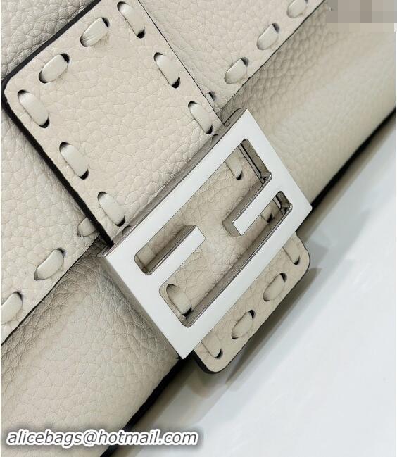 Famous Brand Fendi Regular Selleria Baguette bag with topstitches in Grained Calfskin 8610M White/Silver 2024