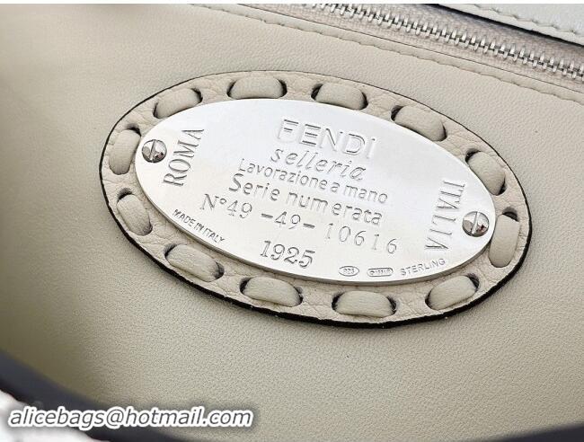 Famous Brand Fendi Regular Selleria Baguette bag with topstitches in Grained Calfskin 8610M White/Silver 2024