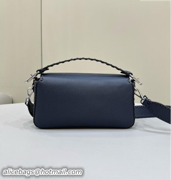 Grade Design Fendi Regular Selleria Baguette bag with topstitches in Grained Calfskin 8610M Midnight Blue 2024