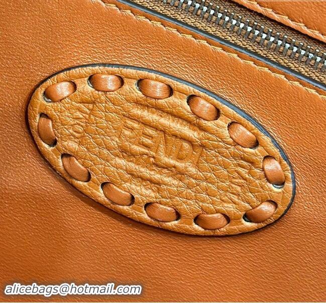 Market Sells Fendi Regular Selleria Baguette bag with topstitches in Grained Calfskin 8610M Caramel Brown 2024