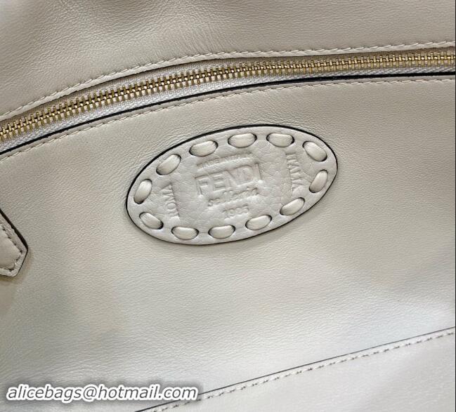 Market Sells Fendi Regular Selleria Baguette bag with topstitches in Grained Calfskin 8610M White/Gold 2024