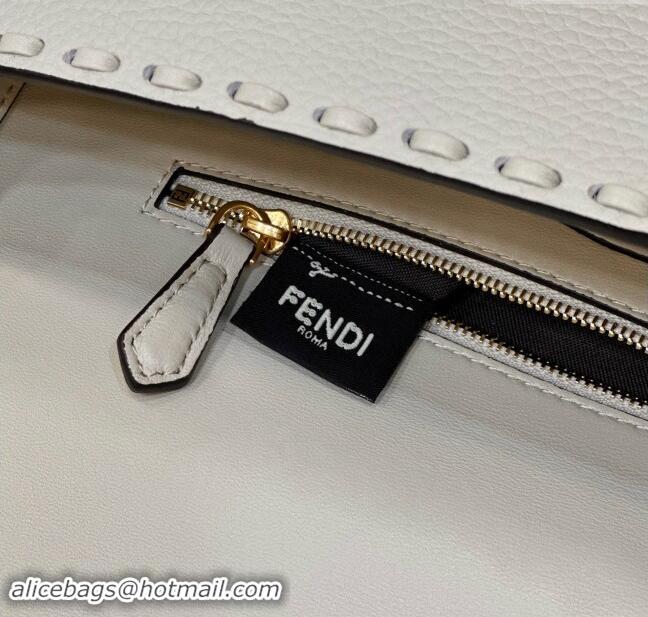 Market Sells Fendi Regular Selleria Baguette bag with topstitches in Grained Calfskin 8610M White/Gold 2024