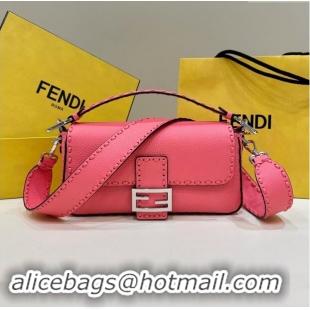 Original Cheap Fendi Regular Selleria Baguette bag with topstitches in Grained Calfskin 8610M Light Pink 2024