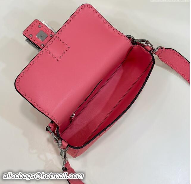 Original Cheap Fendi Regular Selleria Baguette bag with topstitches in Grained Calfskin 8610M Light Pink 2024