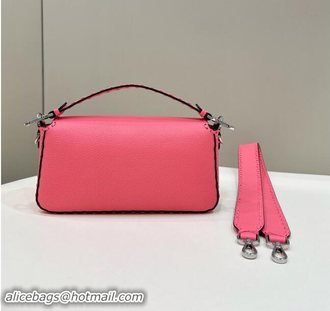 Original Cheap Fendi Regular Selleria Baguette bag with topstitches in Grained Calfskin 8610M Light Pink 2024