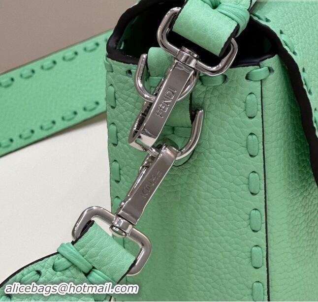 Best Price Fendi Regular Selleria Baguette bag with topstitches in Grained Calfskin 8610M Light Green 2024