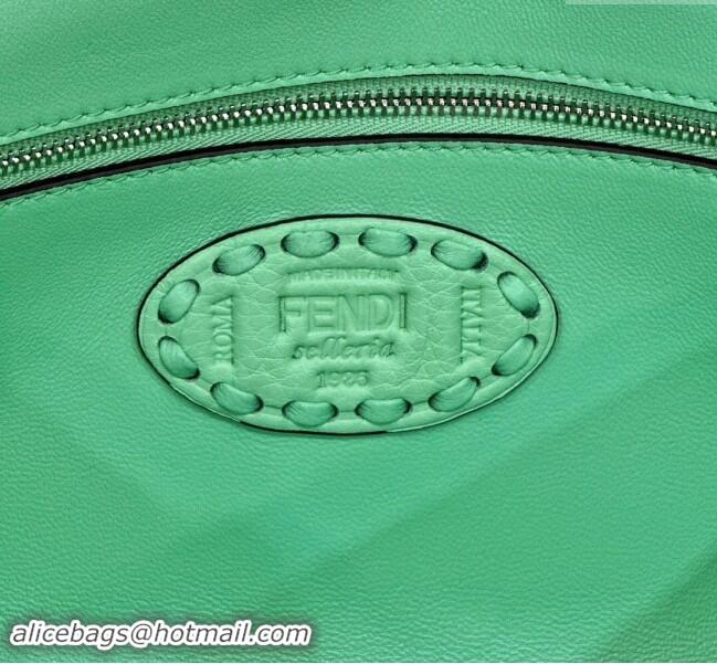 Best Price Fendi Regular Selleria Baguette bag with topstitches in Grained Calfskin 8610M Light Green 2024