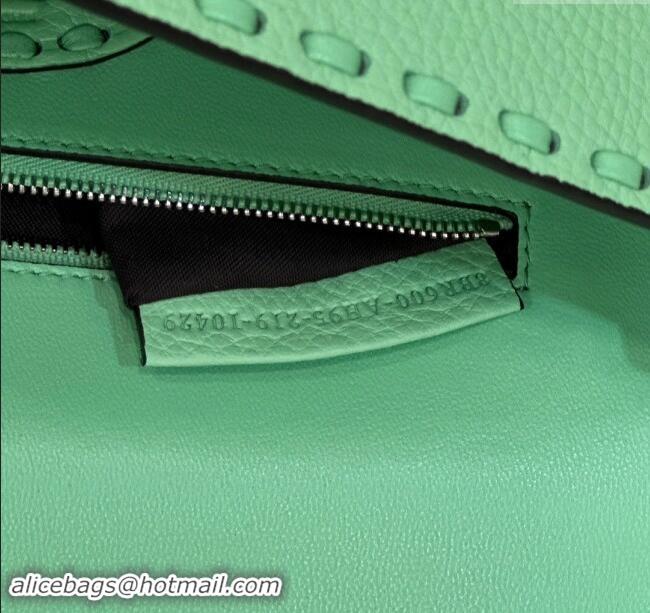 Best Price Fendi Regular Selleria Baguette bag with topstitches in Grained Calfskin 8610M Light Green 2024