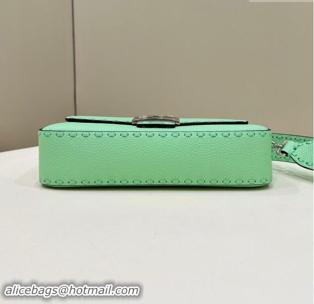 Best Price Fendi Regular Selleria Baguette bag with topstitches in Grained Calfskin 8610M Light Green 2024