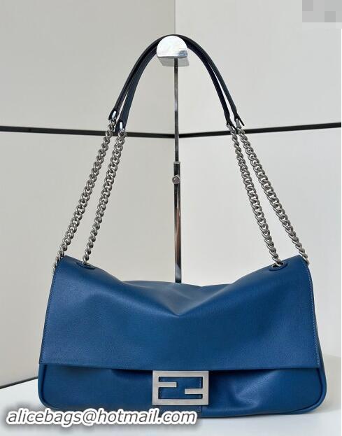 Top Design Fendi Baguette Soft Large bag in Calfskin 8669 Blue 2024