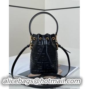 Top Design Fendi Mon Tresor Mini Bucket Bag in FF Leather FF020 Black 2024