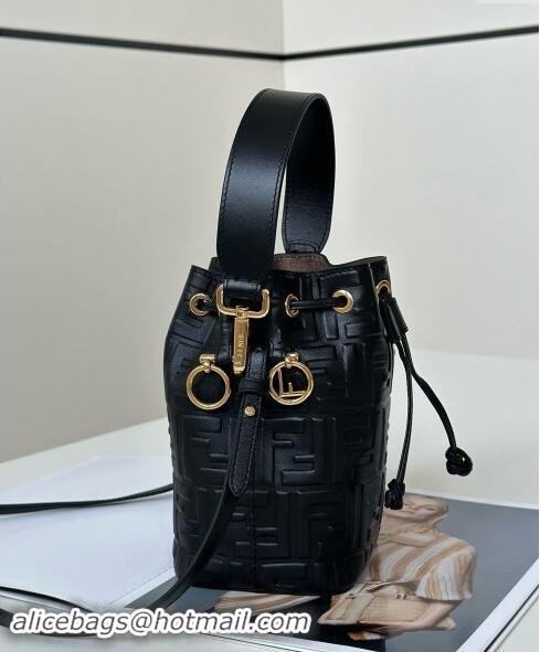 Top Design Fendi Mon Tresor Mini Bucket Bag in FF Leather FF020 Black 2024