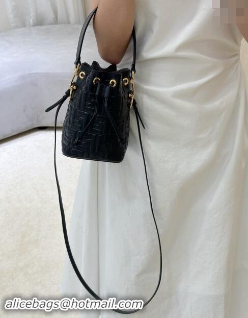 Top Design Fendi Mon Tresor Mini Bucket Bag in FF Leather FF020 Black 2024