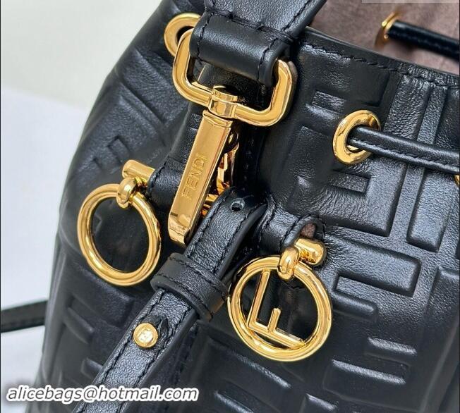 Top Design Fendi Mon Tresor Mini Bucket Bag in FF Leather FF020 Black 2024