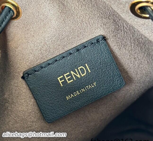 Top Design Fendi Mon Tresor Mini Bucket Bag in FF Leather FF020 Black 2024