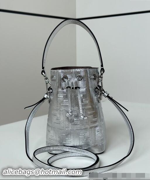 Well Crafted Fendi Mon Tresor Mini Bucket Bag in FF Leather FF020 Silver 2024