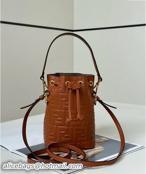 Most Popular Fendi Mon Tresor Mini Bucket Bag in FF Leather FF020 Brown 2024