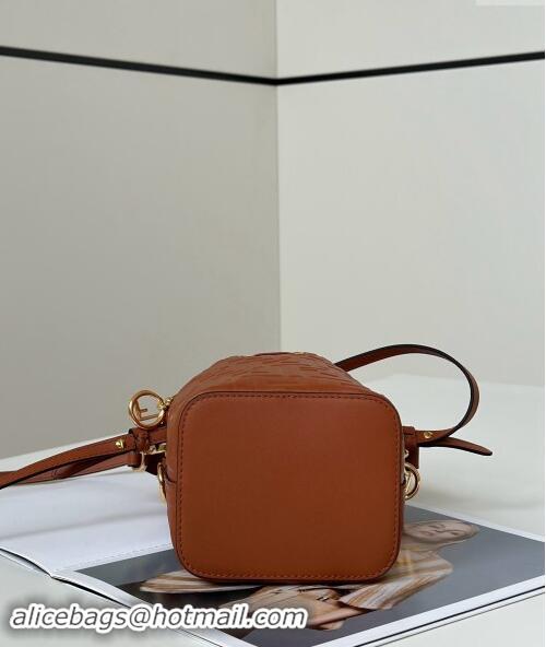 Most Popular Fendi Mon Tresor Mini Bucket Bag in FF Leather FF020 Brown 2024