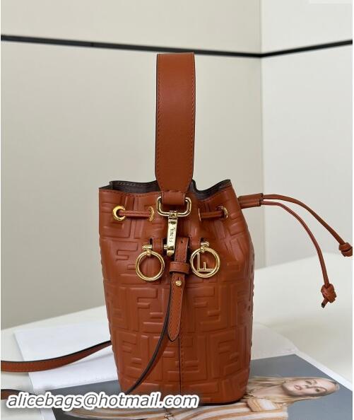 Most Popular Fendi Mon Tresor Mini Bucket Bag in FF Leather FF020 Brown 2024