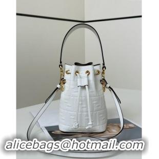 Best Product Fendi Mon Tresor Mini Bucket Bag in FF Leather FF020 White 2024