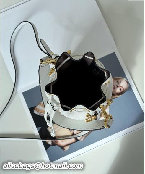 Best Product Fendi Mon Tresor Mini Bucket Bag in FF Leather FF020 White 2024