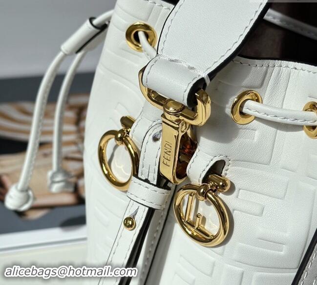 Best Product Fendi Mon Tresor Mini Bucket Bag in FF Leather FF020 White 2024