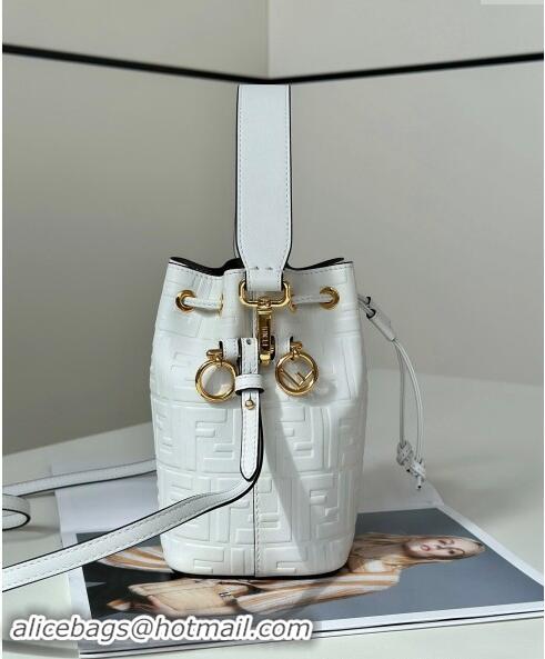 Best Product Fendi Mon Tresor Mini Bucket Bag in FF Leather FF020 White 2024