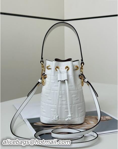 Best Product Fendi Mon Tresor Mini Bucket Bag in FF Leather FF020 White 2024