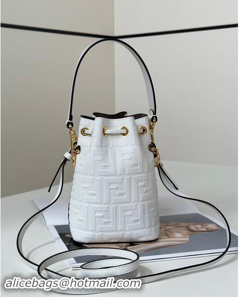 Best Product Fendi Mon Tresor Mini Bucket Bag in FF Leather FF020 White 2024